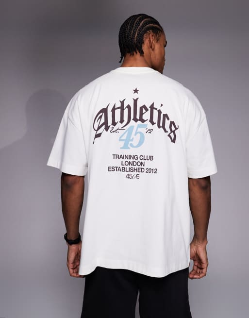 4505 - T-shirt oversize en coton épais à séchage rapide avec imprimé graphique au dos - Blanc cassé, 3 de 5