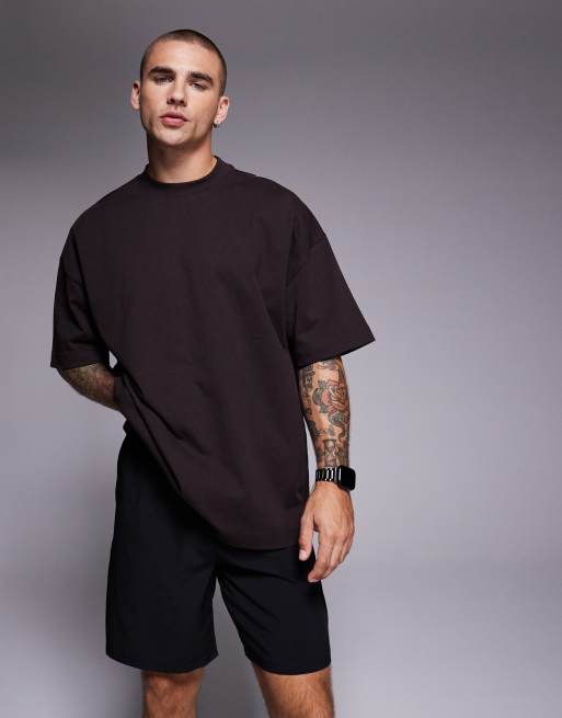 4505 - T-shirt oversize en coton épais à séchage rapide avec imprimé graphique au dos - Marron délavé, 3 de 5