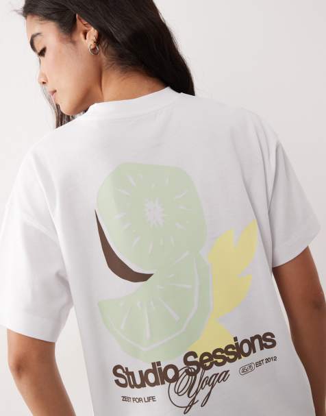 4505 - T-shirt oversize en coton épais à séchage rapide avec imprimé Studio Fruit - Blanc - view 1