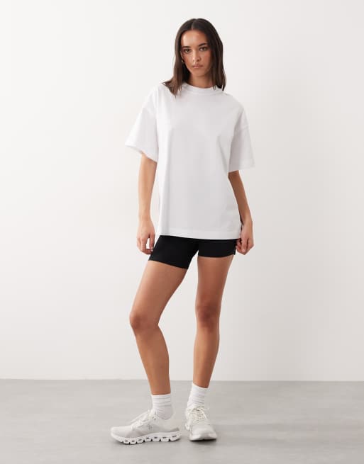 4505 - T-shirt oversize en coton épais à séchage rapide avec imprimé tennis au dos - Blanc, 2 de 4