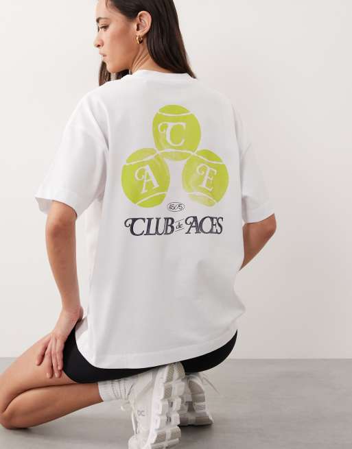 4505 - T-shirt oversize en coton épais à séchage rapide avec imprimé tennis au dos - Blanc, 4 de 4