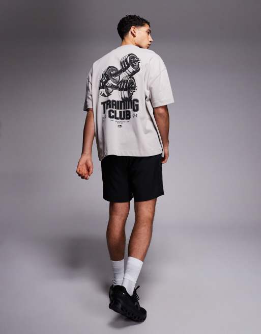 4505 - T-shirt oversize en coton épais à séchage rapide imprimé au dos - Gris taupe, 2 de 5