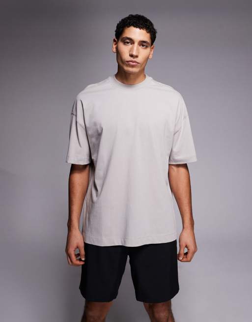 4505 - T-shirt oversize en coton épais à séchage rapide imprimé au dos - Gris taupe, 3 de 5