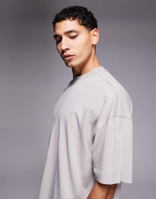 4505 - T-shirt oversize en coton épais à séchage rapide imprimé au dos - Gris taupe, 4 de 5