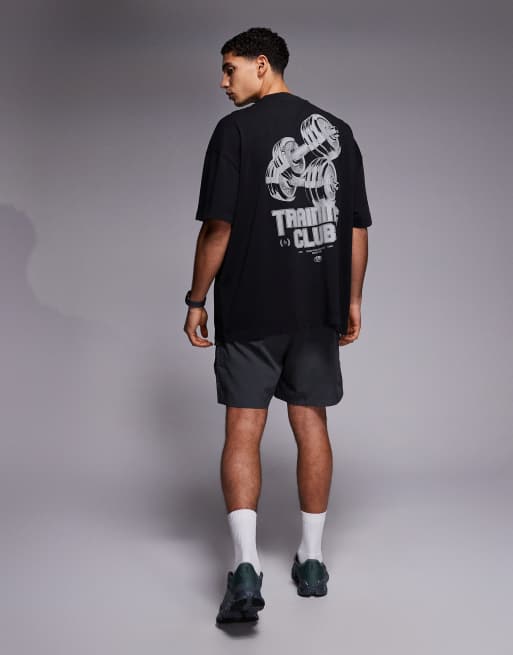 4505 - T-shirt oversize en coton épais à séchage rapide imprimé au dos - Noir délavé, 2 de 5