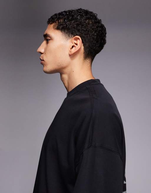 4505 - T-shirt oversize en coton épais à séchage rapide imprimé au dos - Noir délavé, 4 de 5