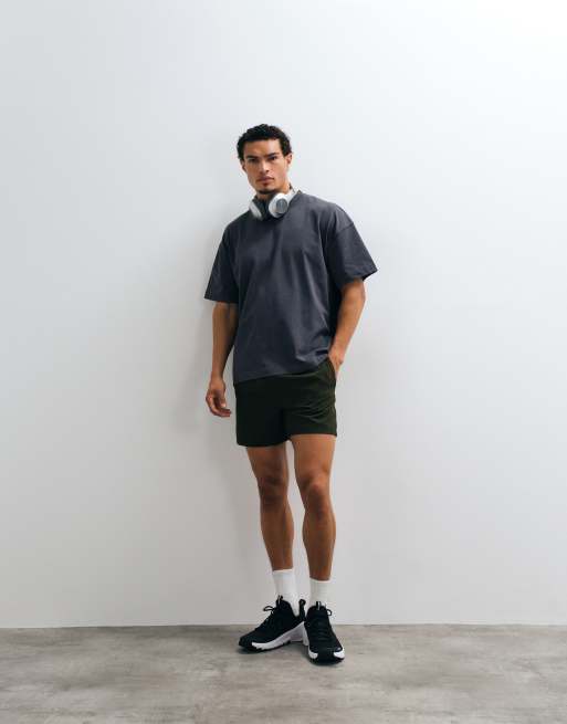 4505 - T-shirt oversize en coton épais avec imprimé au dos - Anthracite délavé, 3 de 5