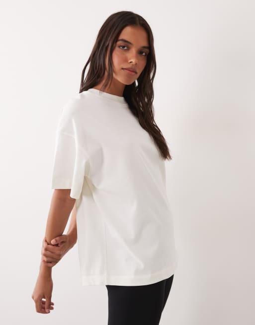 4505 t-shirt oversize en coton épais avec imprimé soleil au dos en blanc vintage, 4 de 4