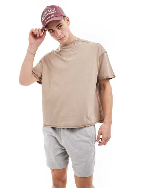 4505 - T-shirt oversize in cotone color sabbia slavato ad asciugatura rapida 