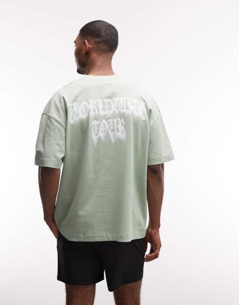 4505 - T-shirt oversize in cotone pesante ad asciugatura rapida con grafica "Tour" verde salvia chiaro - view 1