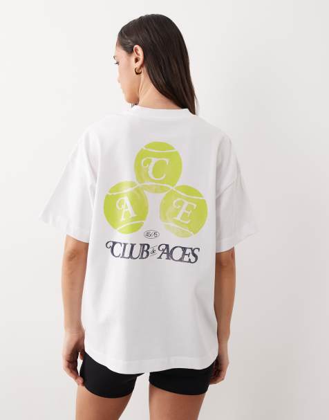 4505 - T-shirt oversize in cotone pesante bianca con finitura quick dry e stampa a tema tennis sul retro - view 1