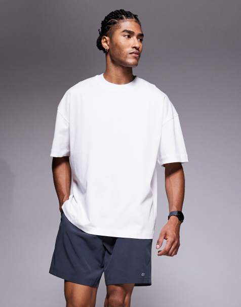 4505 - T-shirt oversize in cotone pesante bianca con finitura quick dry e stampa sul retro - view 1