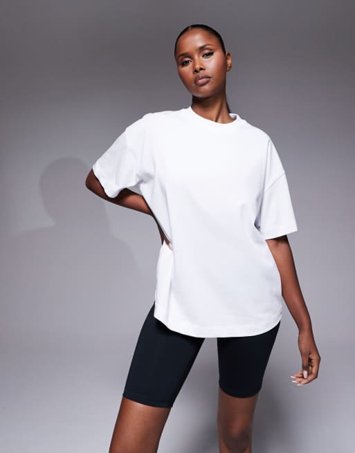 4505 - T-shirt oversize in cotone pesante bianca con stampa di pesca sul retro, 4 di 4