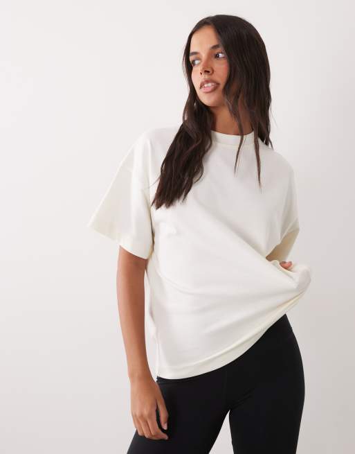 4505 - T-shirt oversize in cotone pesante bianco vintage con stampa sul retro, 4 di 4