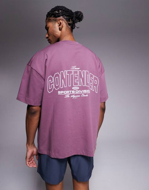 4505 - T-shirt oversize in cotone pesante color uva ad asciugatura rapida con stampa sul retro