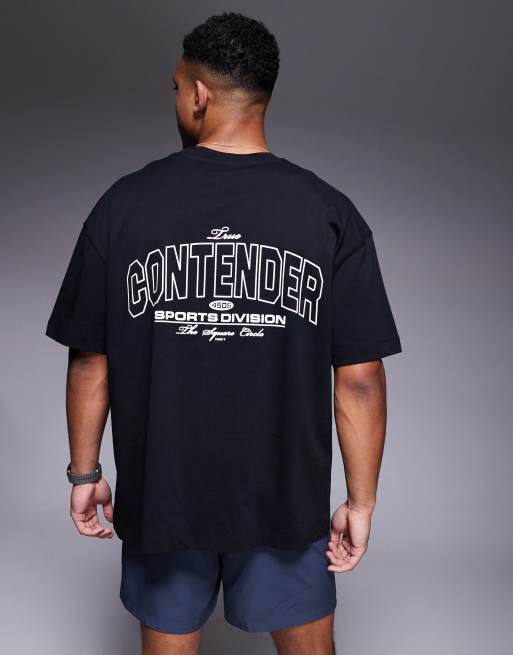 4505 - T-shirt oversize in cotone pesante nero ad asciugatura rapida con stampa sul retro