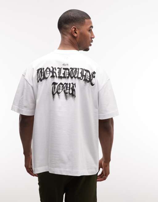 4505 - T-shirt oversize in cotone pesante quick dry bianca con grafica Tour, 4 di 5