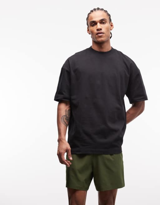 4505 - T-shirt oversize pesante in cotone nera con finitura quick dry e stampa sul retro, 2 di 5