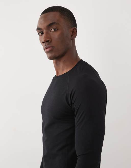 4505 - T-shirt première couche ajusté à manches longues en tulle léger sans coutures - Noir, 4 de 5
