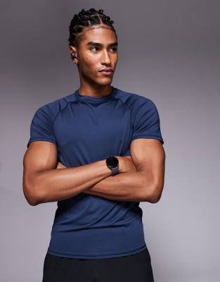 4505 - T-shirt sous vêtement de sport moulant à surpiqûres en tissu'séchage rapide - Bleu marine