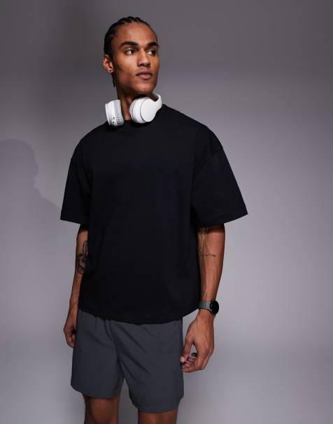 4505 - T-shirt squadrata in cotone pesante nera con spalle scivolate e finitura quick dry - view 1