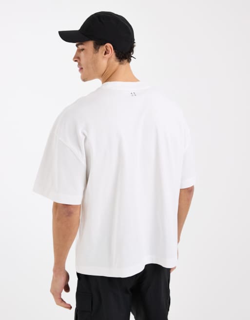 4505 - T-shirt squadrata oversize bianca in cotone pesante con spalle scivolate e finitura quick dry, 3 di 5