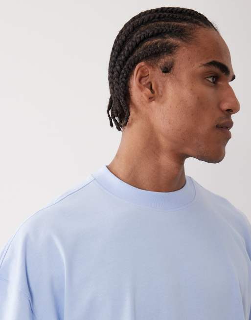 4505 - T-shirt squadrata oversize blu chiaro in cotone pesante con spalle scivolate e finitura quick dry, 3 di 5