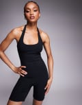 [ASOS] 4505 Tall active halter neck romper with inner bra in black 18 Black