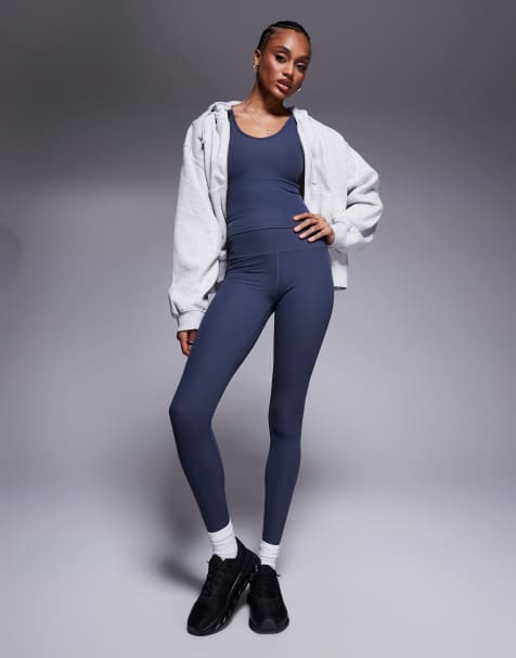 4505 Tall – Blågrå, ribbade gymleggings med mjuk känsla och hög midja - view 1