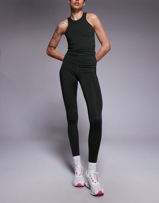 4505 Tall – Icon Active – Modelujące pośladki legginsy sportowe z wysokim stanem i wewnętrzną kieszenią w ciemnym kolorze khaki
