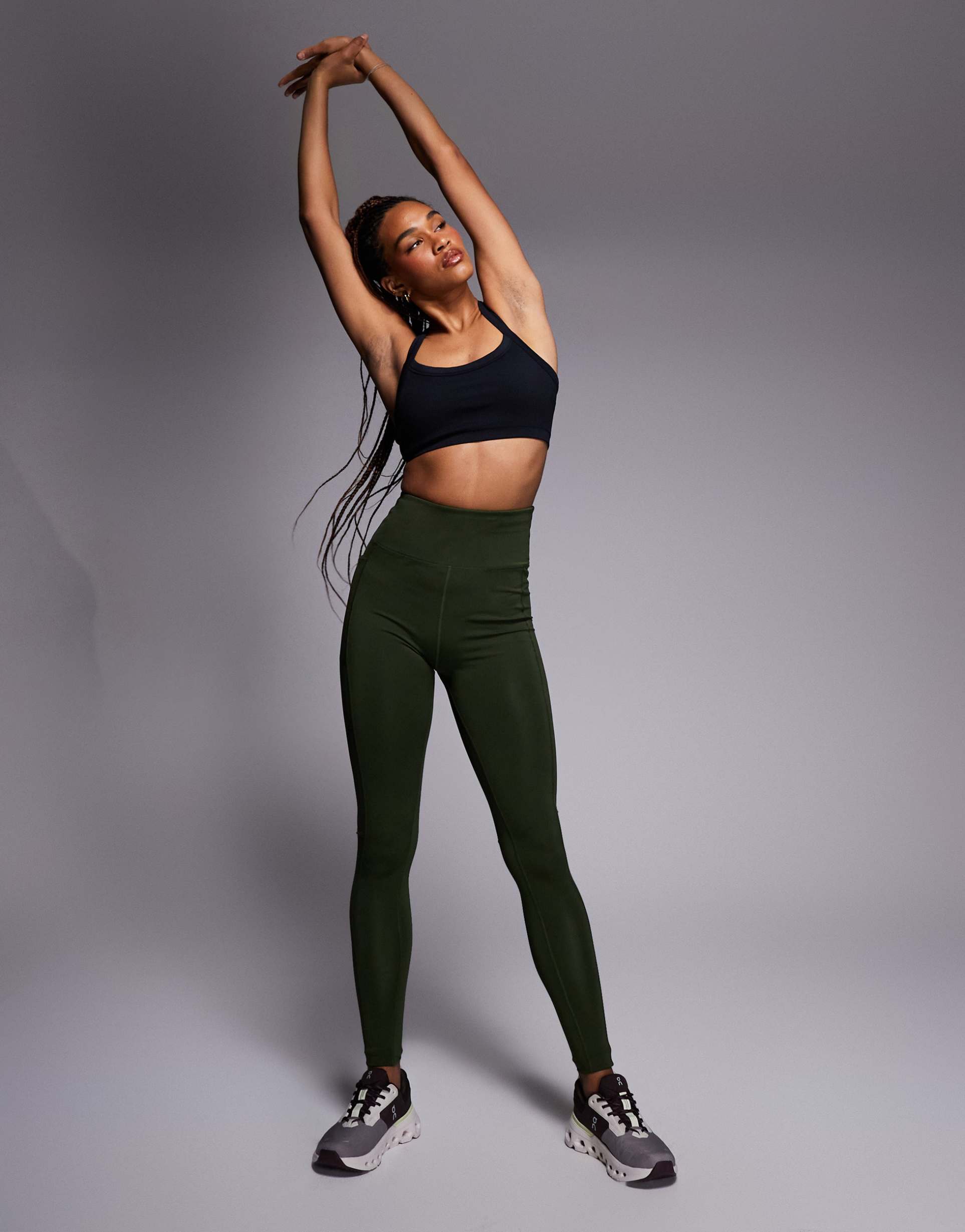 4505 tall icon active tie waist run leggings with phone pocket in khaki