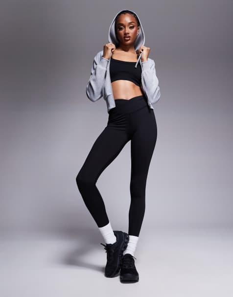 4505 Tall – Icon – Czarne miękkie legginsy do jogi z kopertową talią - view 1