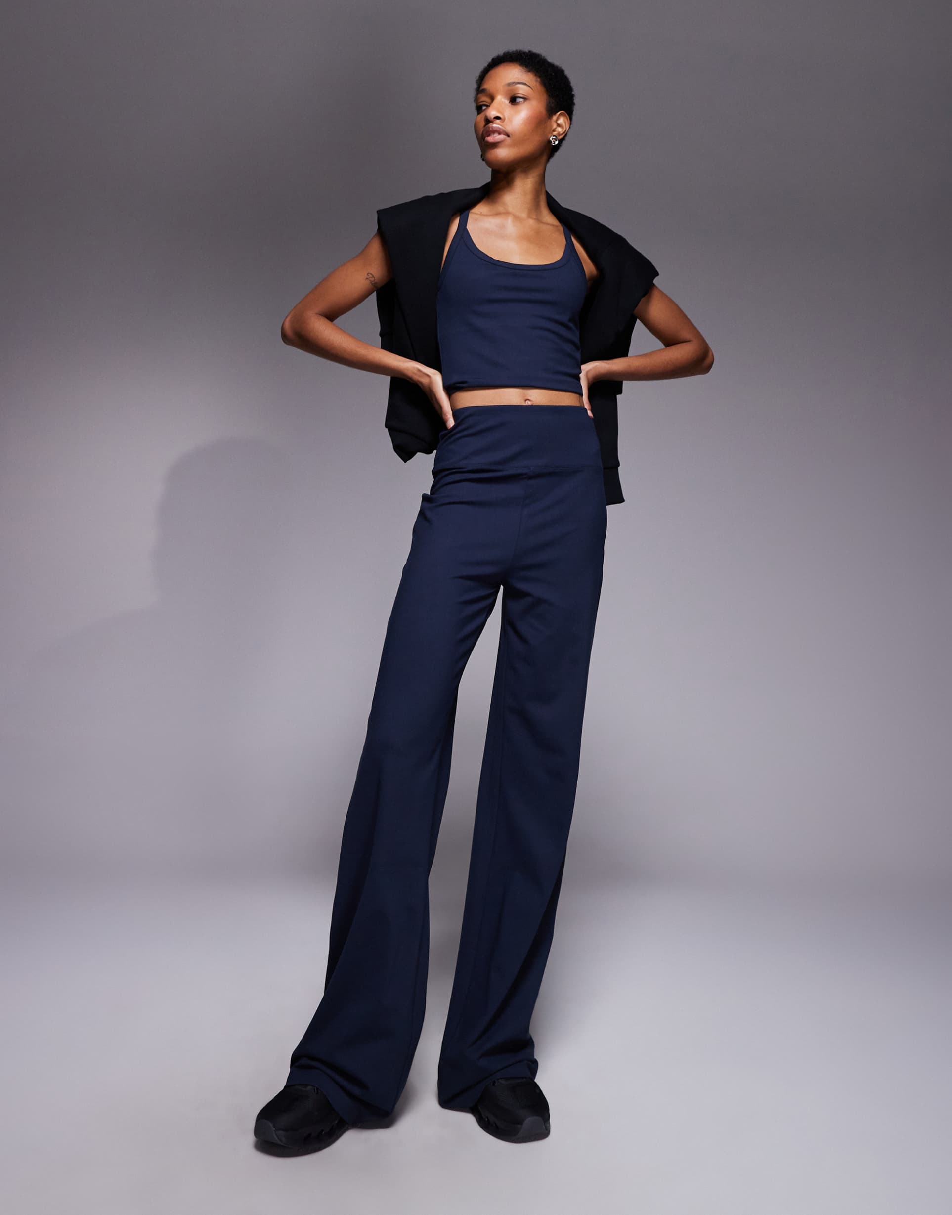 4505 tall icon soft touch high waist wide leg dance pants in midnight navy