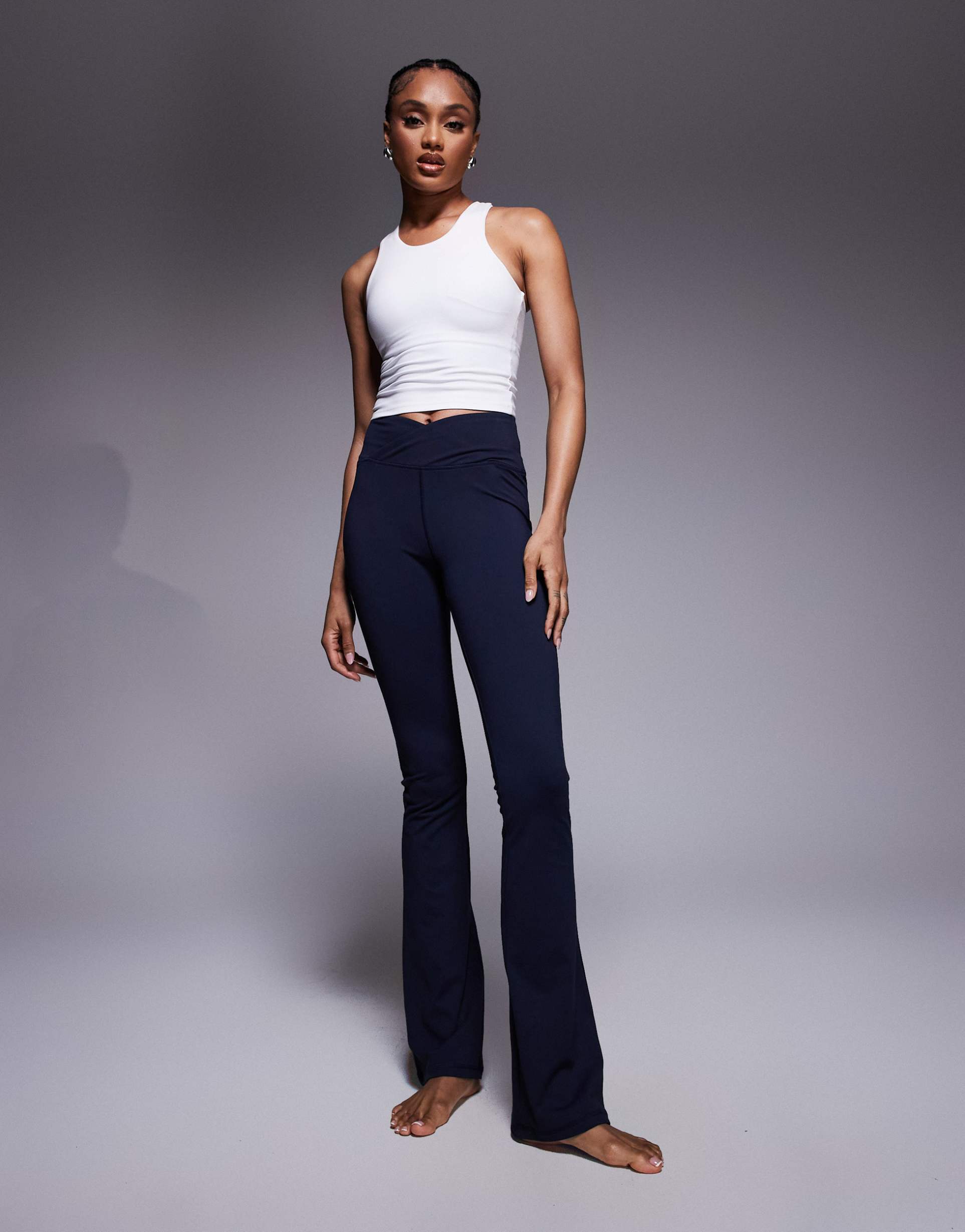 4505 tall icon soft touch wrap waist slim kick yoga leggings in midnight navy