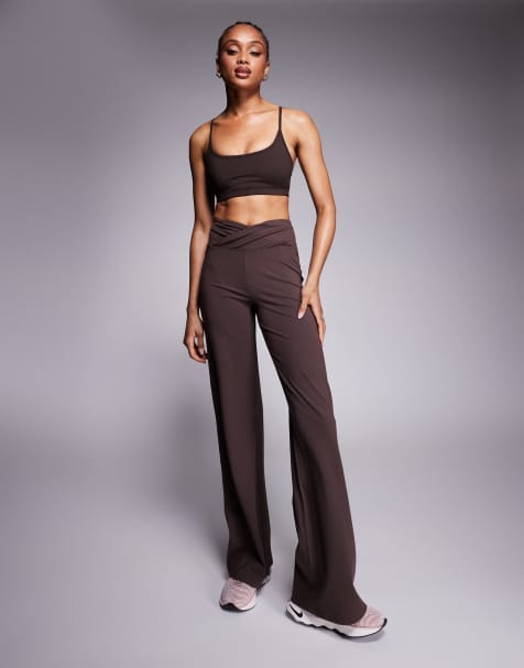 4505 Tall Icon soft touch wrap waist wide leg dance pants in plum chocolate - view 1