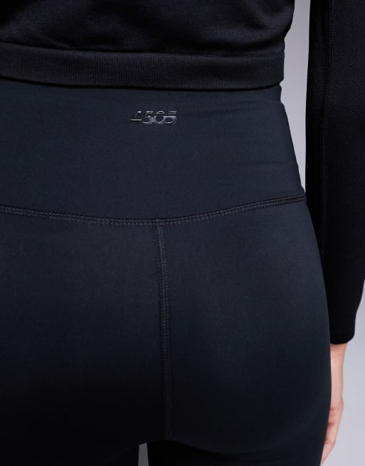 4505 Tall - Icon - Sorte bløde slim-yogaleggings med svaj og slå-om-design i taljen, 3 af 5