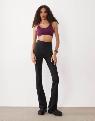 4505 Tall Micro Rib Wrap Waist Slim Kick Yoga Leggings In Black
