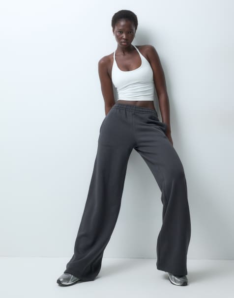 4505 Tall Rest Day 400gsm heavyweight cotton wide leg trackies in charcoal - view 1