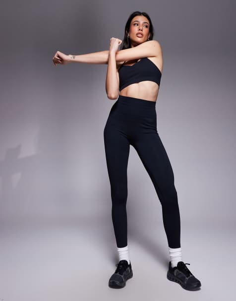 4505 Tall seamless baby rib knit high waist gym leggings in black - view 1