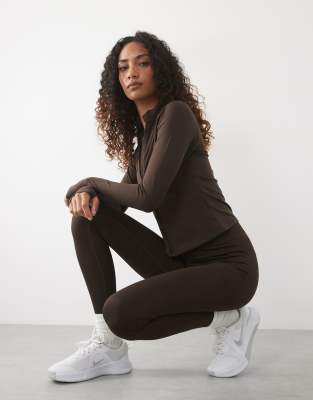 4505 Tall Seamless Baby Rib Knit High Waist Gym Leggings In Brown