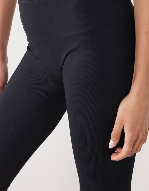4505 Tall seamless baby rib wrap back high waist gym leggings in black, 3 of 5