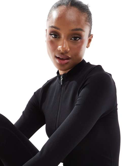 4505 Tall seamless zip front all-in-one jumpsuit in black | ASOS