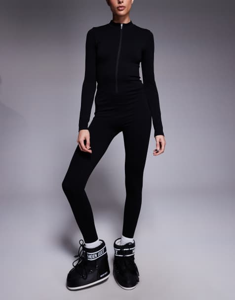 4505 Tall seamless zip front catsuit in black - view 1
