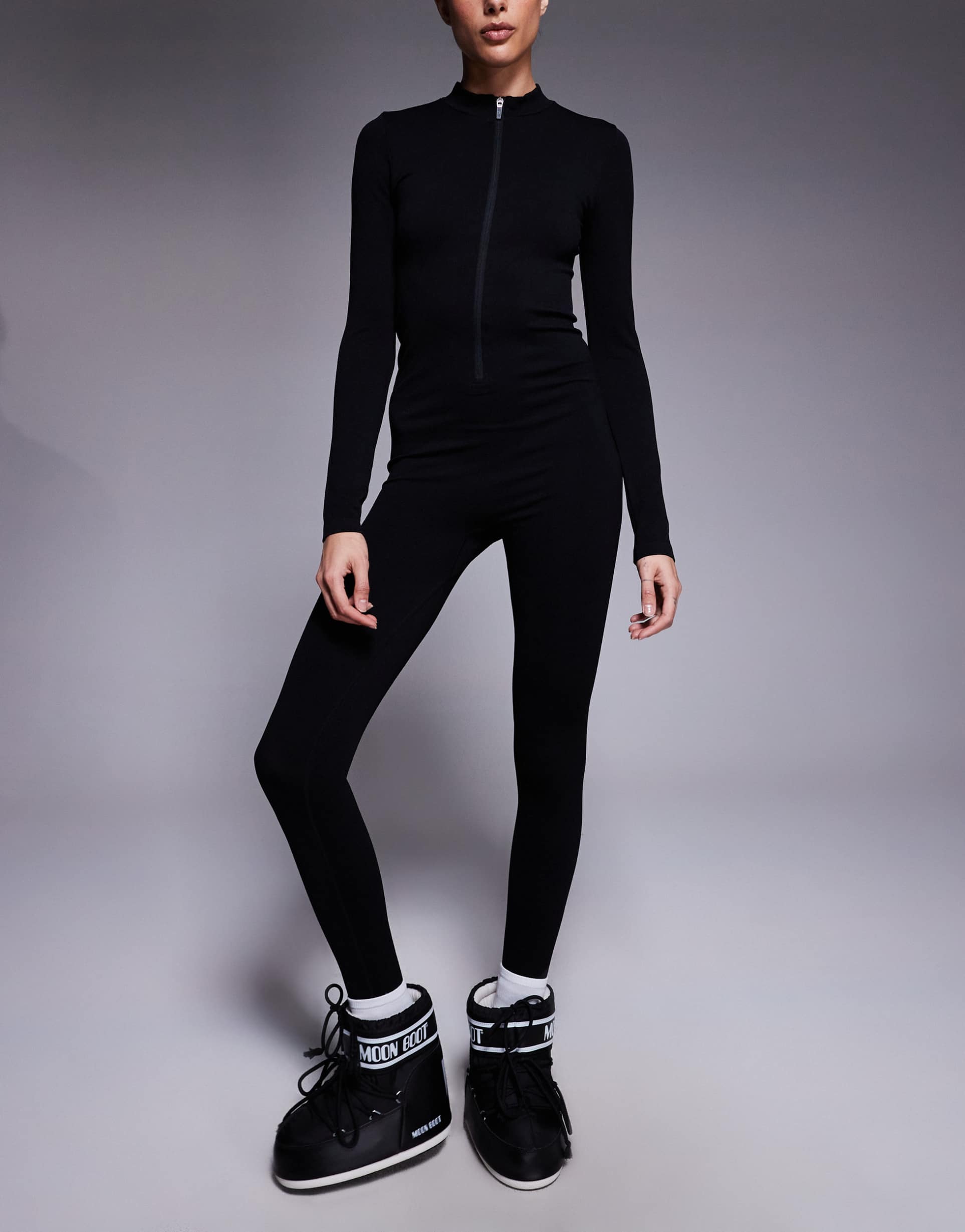 4505 tall seamless zip front catsuit in black