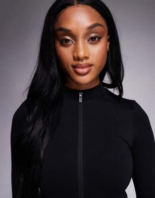4505 Tall Seamless Zip Front Catsuit In Black