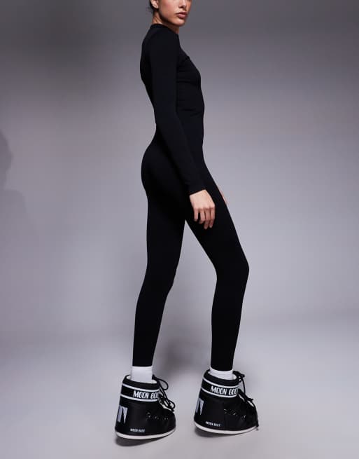 4505 Tall seamless zip front catsuit in black