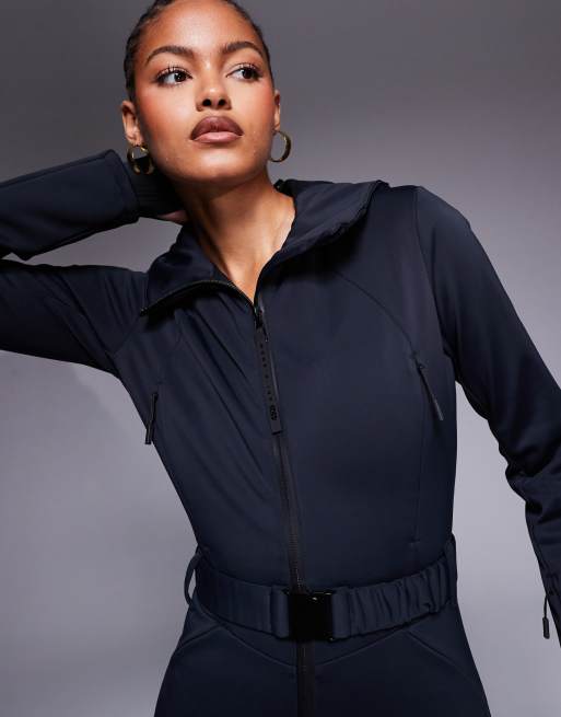 ASOS 4505 Tall Ski belted ski suit with skinny leg and hood in black