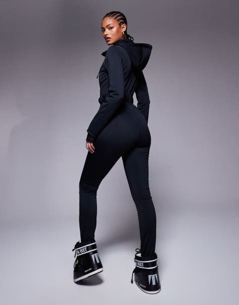 4505 Tall Ski belted ski suit with skinny legs and hood in black - view 1