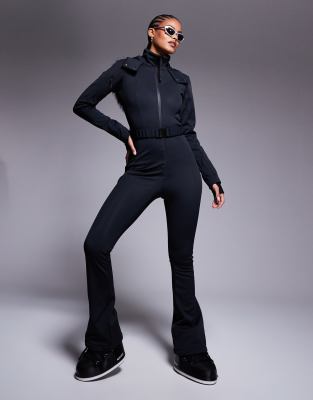 4505 Tall Ski belted ski suit with slim kick leg and faux fur hood in black φωτογραφία