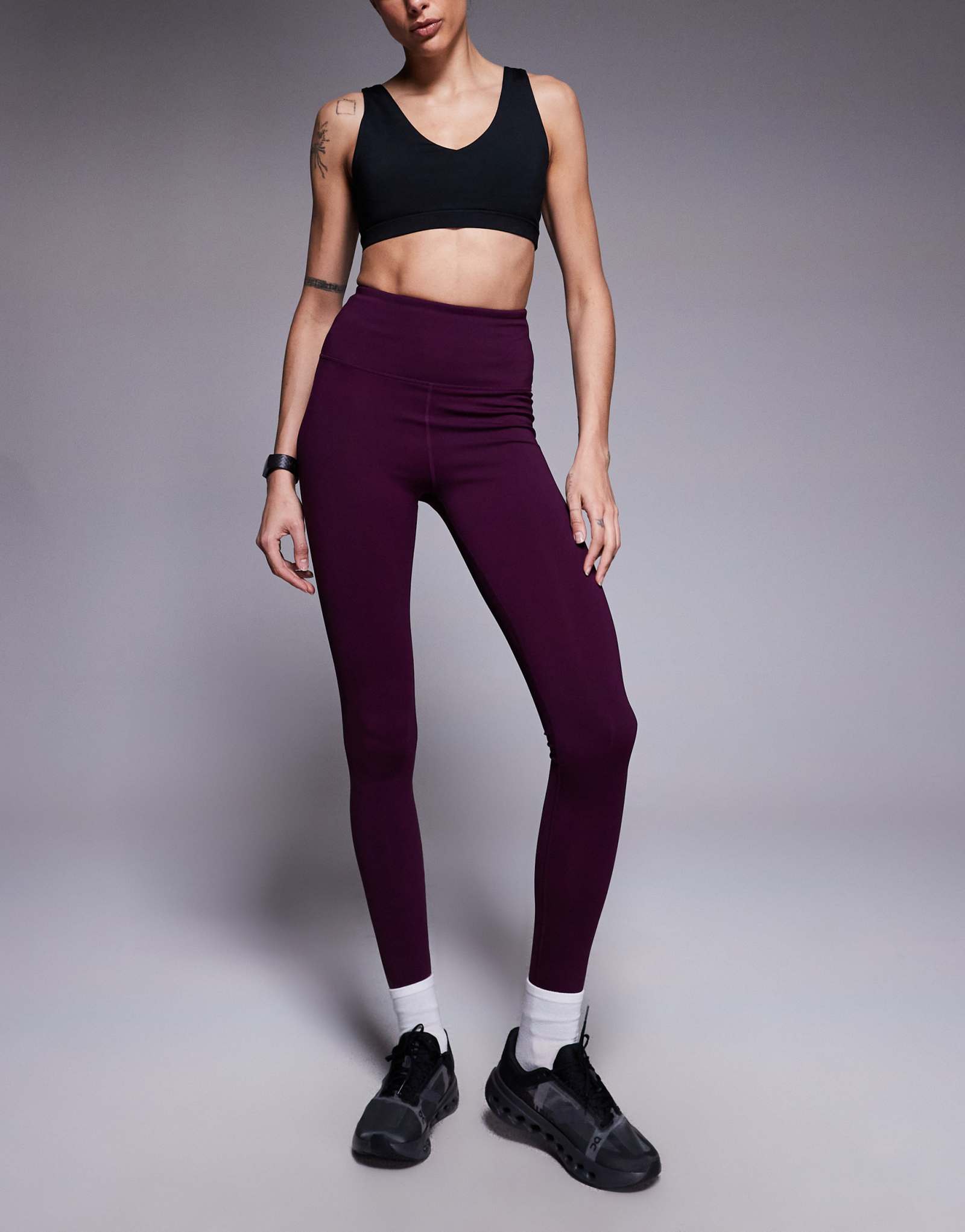 4505 Высокие лыжные леггинсы на флисовой подкладке с термообработкой сливового цвета